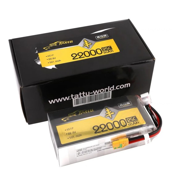 Hot Sales TATTU 22.2V 25C 6S1P 22000mAh Battery for Large Model Aircraft Experimental Dynamics